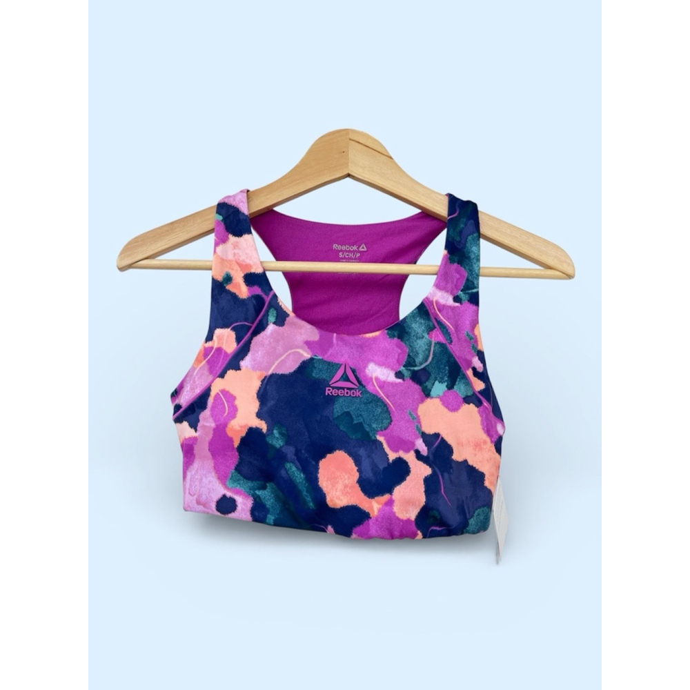 Reebok Medium Support Sports Bra Crop Top Purple Multicolor Size S